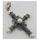 Sterling .925, 18K Gold, Pearl & Topaz Cross ...