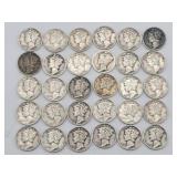 (30) 1924-1945 Mercury 90% Silver Dimes