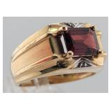 14K Gold, Garnet, & Diamond Ring Signed LIBCO
