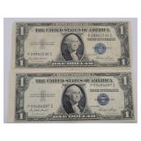 (2) 1935 E $1 Silver Certificates - Blue Seal
