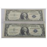 (2) 1935 E $1 Silver Certificates - Blue Seal