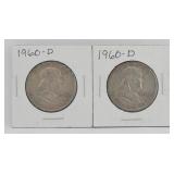 (2) 1960 Franklin 90% Silver Half Dollars