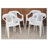 (4) Plastic White Patio Chairs w/ Arms Stackable