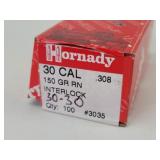 80ct Hornady 30cal/.308 150gr Interlock RN Bullets