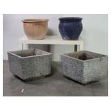(4) Patio Flower Planters Concrete & Glazed
