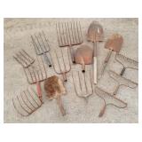 (14) Yard Tool Heads: Pitch Forks, Shovels, Rakes