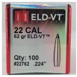 100ct .22/.224 ELD-VT 62gr Hornady Bullets