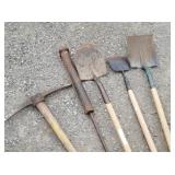 (5) Yard Tools: Shovels, Pickaxe, Ground ...