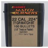 100ct .22 Cal .224' 77gr MATCH BT Barnes Bullets