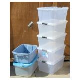 Storage Totes: 5 Clear 45 qt / 11.25 gal w/ Lids