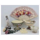 Estate Victorian Decor: Fan, Floral Pedestal