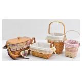 (4) Longaberger Baskets w/ Ruffles & Lace Liners