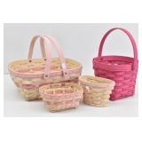 (4) Longaberger Hnadmade Baskets Shades of Pink
