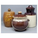 (3) Cookie Jars: Whiskey Barrel, Milk Can & Pot