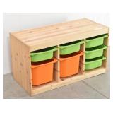 Wood Storage Bench w/ 7 Plastic Tote Drawers