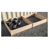 Raised Planter Wood Box & Flower Pots