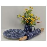 Calico Staffordshire England Rolling Pin, Plate...