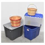 (3) Plastic Totes (2) Lids  2 Fruit Buckets