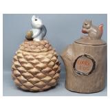 (2) Cookie Jars: USA Squirrel on Pine Cone plus...