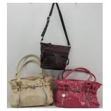 (3) Women's Handbags / Purses: Brown Leather...