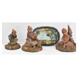 (3) Tom Clark Gnome Figurines & Cast Iron Trivet