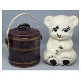 (2) Cookie Jars: APCO Teddy Bear & Bucket