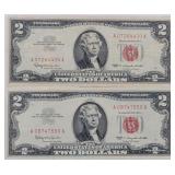 (2) 1963 $2 United States Notes - Red Seal