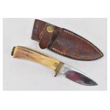 Antler Handle Fixed Blade Knife w/ Leather Sheath