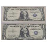 (2) 1935 E Silver Certificates $1 Blue Seal
