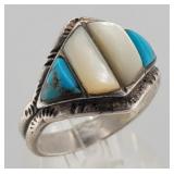 Navajo Old Pawn Sterling, Turquoise & Mother of...