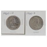 (2) 1960 Franklin 90% Silver Half Dollars