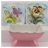 Pink Hull Vase & Napco Pansy Flower Wall Plaques
