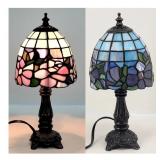 Small Blue Leaded Stained Glass 12" Decor Lamp