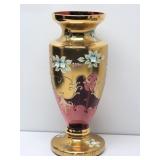 Large Cranberry Gold Bohemian Art Glass 12" Vase