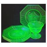 (5) Uranium Green Depression 7" Glass Plates &
