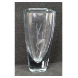 Signed Stromberg Swedish Etched Deer Crystal Vase