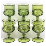 (6) Indiana Glass Kings Crown Avocado Glasses