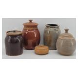 (5pc) Studio Art Pottery Crocks, Lidded Jars