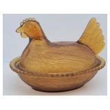 Impertial  Amber Hen-On-Nest Glass Candy Dish