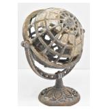 Heavy Vintage Cast Iron World Globe Candle Lantern