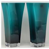 (2) Pier 1 Large Teal Blue Art Glass Vases