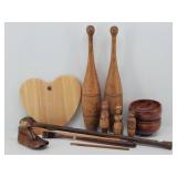 Pair Wooden Juggling Pins, Wooden Handmade Dolls