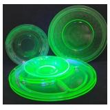 (5) Assorted Uranium Green Depression Glass Plates