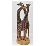 Hand Carved Wood Circle of 3 Giraffes Intertwined