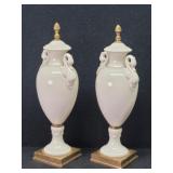 (2) MSLC 3638 Ceramic & Brass Swan Urn Decor