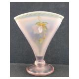 VTG Fenton Pink Opalescent Fan Vase, Iridized