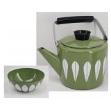 Catherine Holm Green Lotus Enamelware Teapot, Bowl
