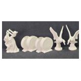(7pcs) White Pottery: Art Deco Dancing Lady, ...