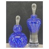 (2) SIGNED Hand Blown Glass Perfume Bottles