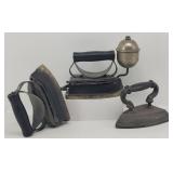 (3) Antique Irons: Sad Iron & (2) Gas/ Kerosene